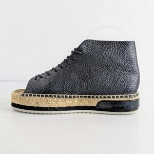 Miista Shoes Imogen EU 35 Black Leather Lace Up Open Toe Bootie Espadrille Sole